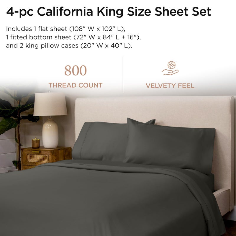 Threadmill Luxury 800 Thread Count California King 100% Cotton Sheets - Dark Grey Sateen Weave Bed-Sheets, Better Than Egyptian Cotton,4 Pc Solid Bedding Set, Fits 16" Deep Pocket - Image 2